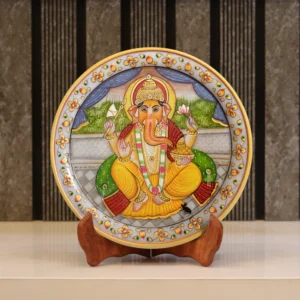 Lord Ganesh, Gold Leaf, Marble Decorative Plate