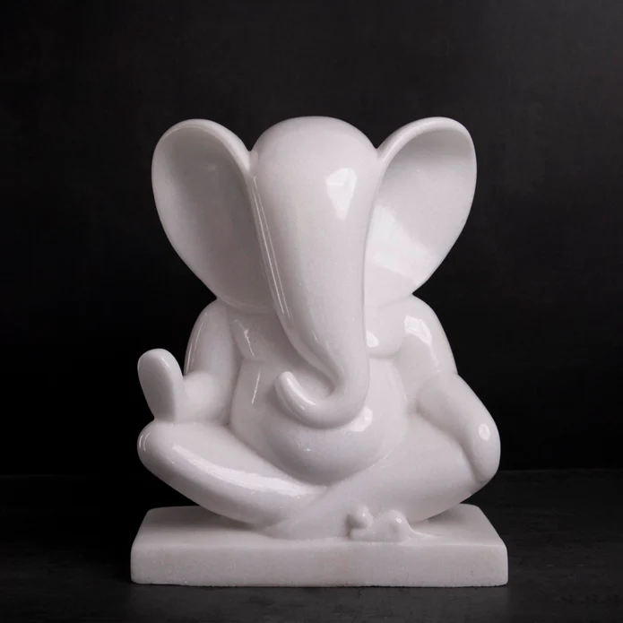 Lord Ganesh, Modern Art White Marble Statue