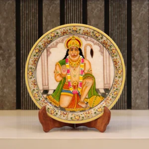 Lord Hanuman, Gold Leaf, Marble Decorative Plate