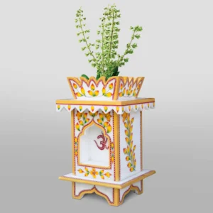 Marble Tulsi Pot, Traditional Painting