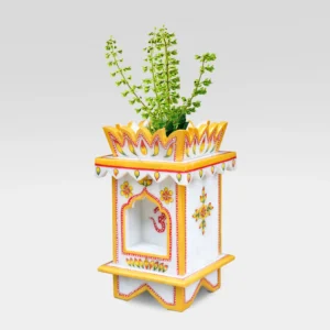 Marble Tulsi Pot, Traditional Painting (Large)