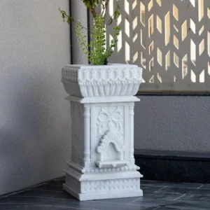 Marble Tulsi Pot, White Marble Carving