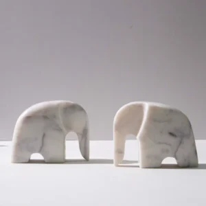 Modern Elephant Pair, White Marble Statue