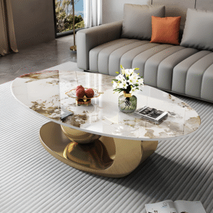 Oval Marble Coffee Table with Gold Base