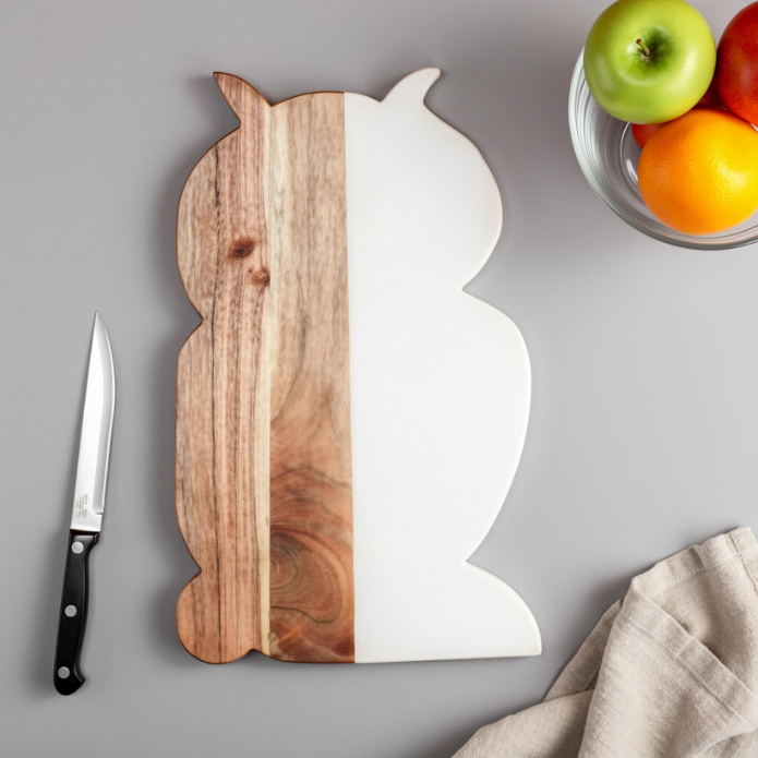 Owl-Shape Wooden & Marble Chopping Board