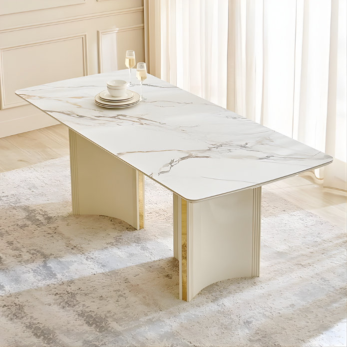 Rectangular White Marble Dining Table