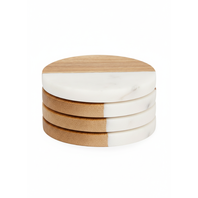 Round Marble & Wood Coaster (Half-Moon)