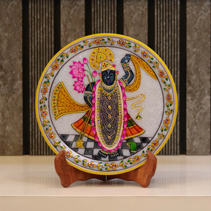 Shrinath Ji, Gold Leaf, Marble Decorative Plate