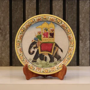 Traditional Elephant, Gold Leaf, Marble Decorative Plate