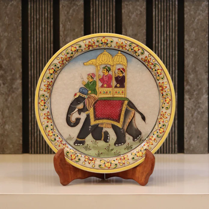 Traditional Elephant, Gold Leaf, Marble Decorative Plate