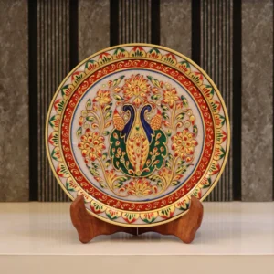 Traditional Peacock, Gold Leaf, Marble Decorative Plate