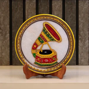 Traditional Phonograph, Gold Leaf, Marble Decorative Plate